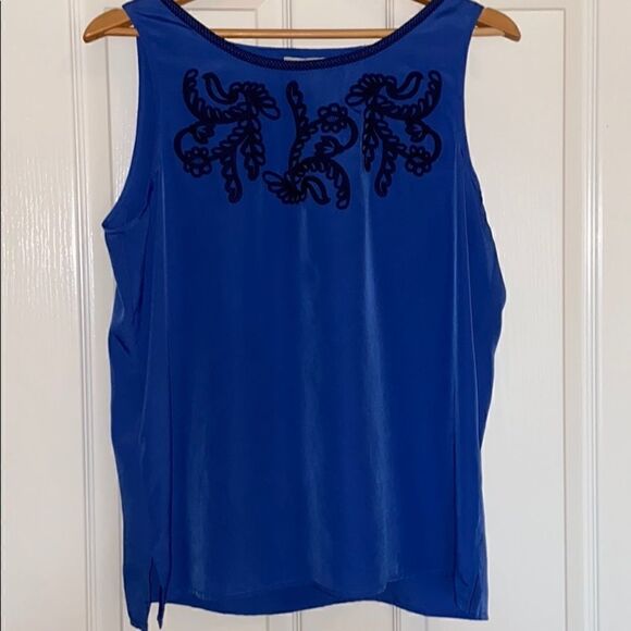 LOFT royal blue and black top with knit design - Picture 1 of 6